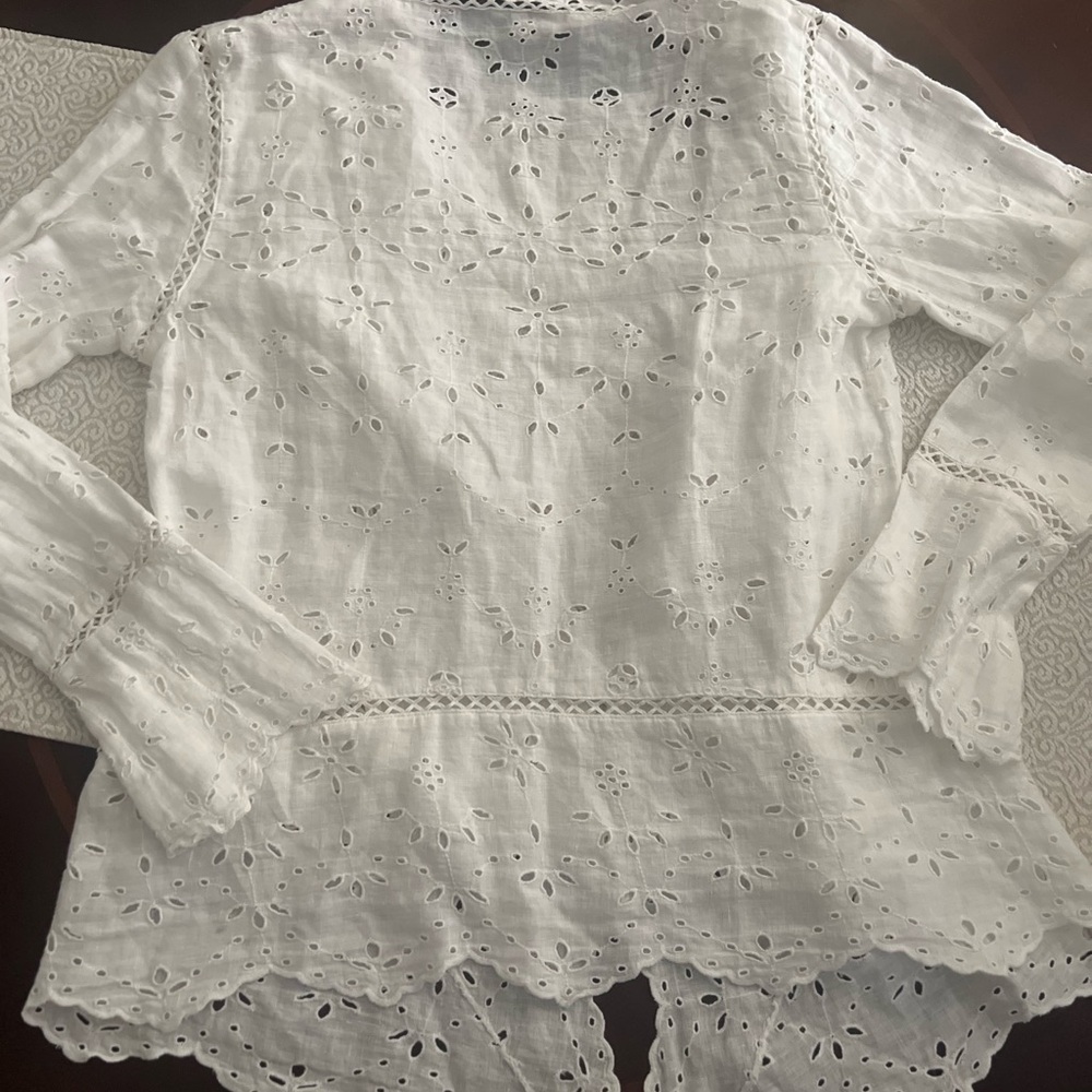 Lauren Ralph Lauren NWT White Eyelet Linen Duster Cottagecore Boho Coastal Small - Picture 7 of 15